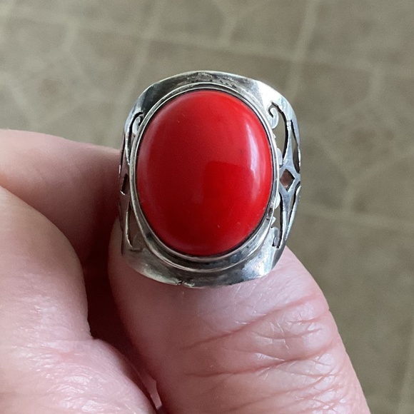 NWOT Sterling Silver 925 Red Coral Gorgeous Ring Size US 8 - Picture 6 of 10